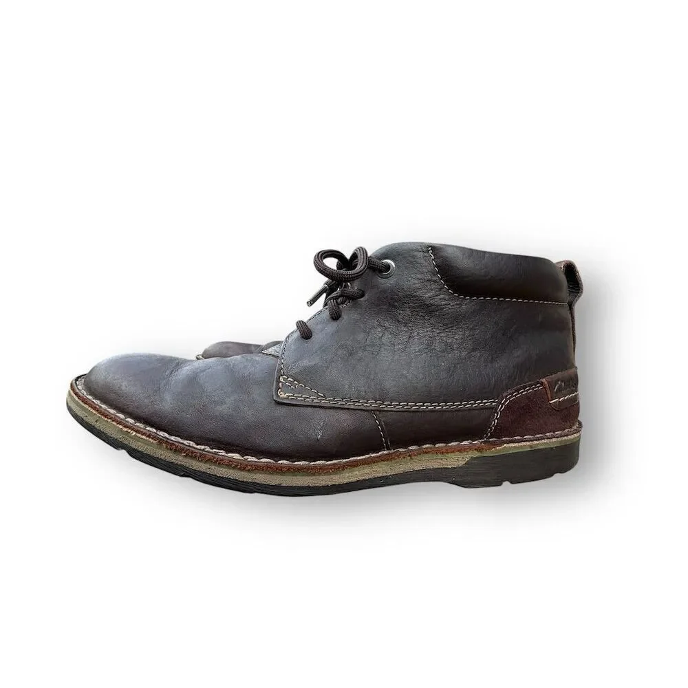Clarks Men's Brown Leather Chukka Boots Size 10 Lace Up Comfort Business Casual